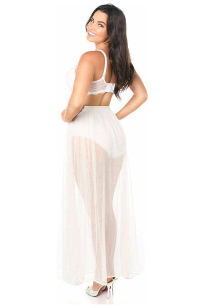 White/Silver Sheer Glitter Skirt - Daisy Corsets