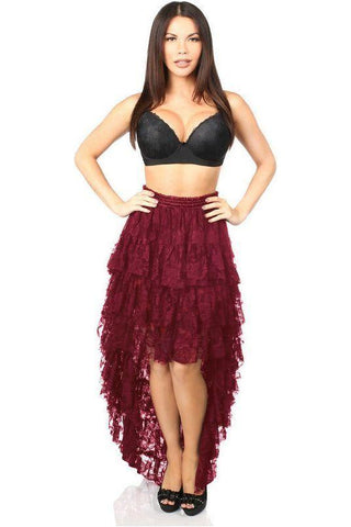 Wine High Low Lace Skirt - Daisy Corsets