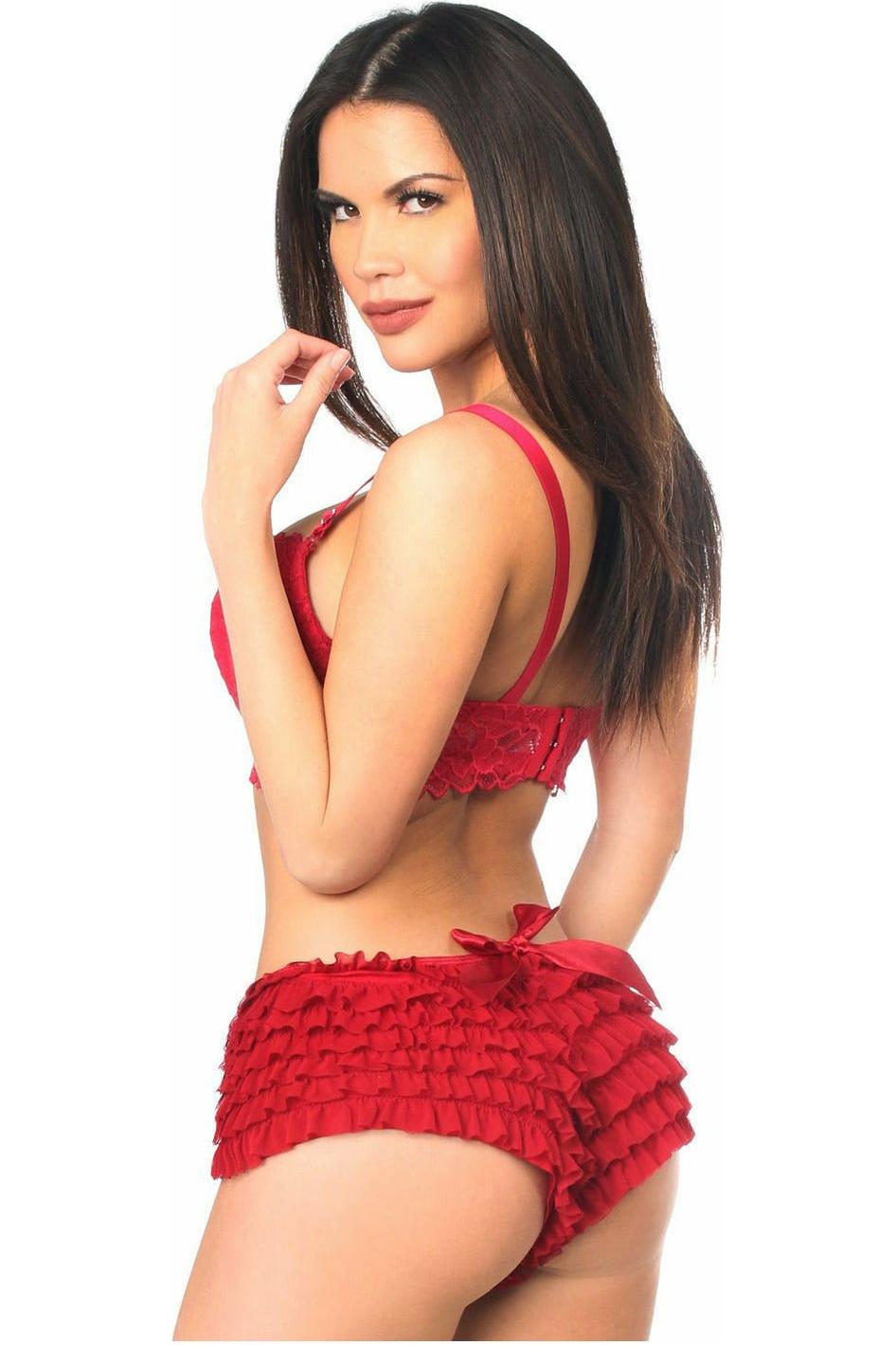 Wine Ruffle Panty w/Bow - Daisy Corsets