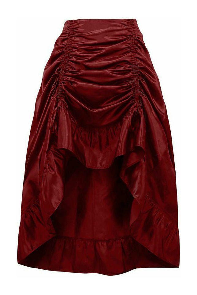 Wine Satin Hi Low Ruched Ruffle Skirt - Daisy Corsets