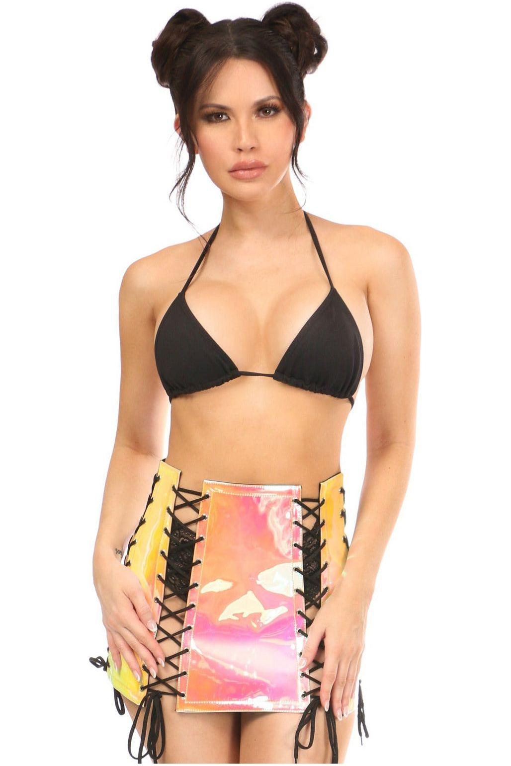 Yellow/Pink Holo Lace - Up Skirt - Daisy Corsets